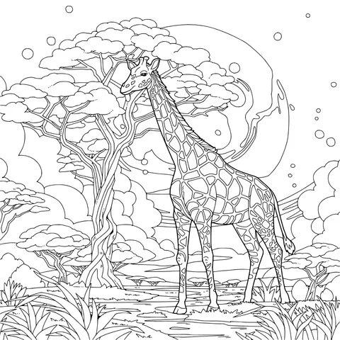 Giraffe under the Moon
