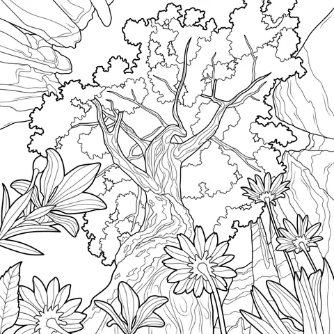 Mountain Forest and Flower Scene