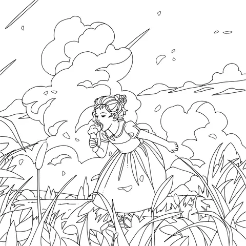 Girl eating ice - cream in the field