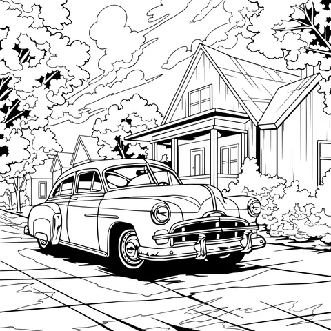 Vintage car parked in front of a house