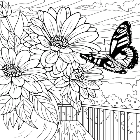 Flowers and Butterfly on the Balcony