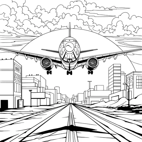 Airplane Landing Over the City