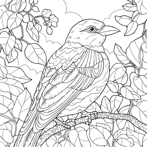Bird perched among the branches and leaves