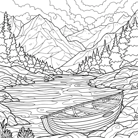 Wooden Boat by Mountain Lake