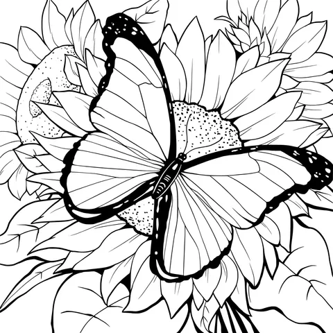 Green Butterfly on Sunflowers