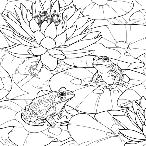 Frogs in the Water - lily Pond