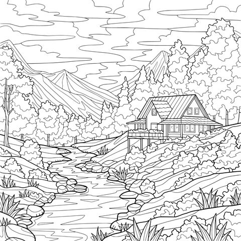 山林间的河畔小屋