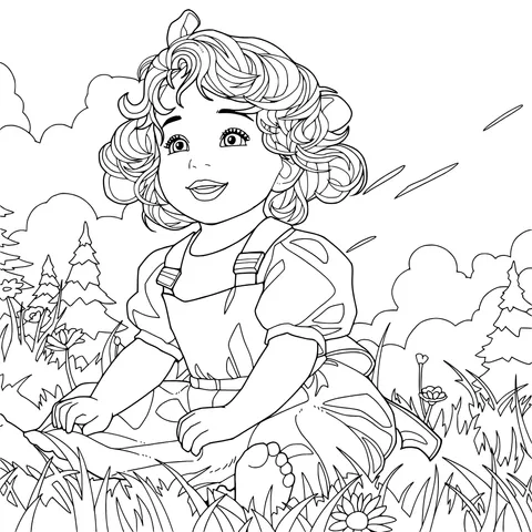 Little girl sitting on the grass
