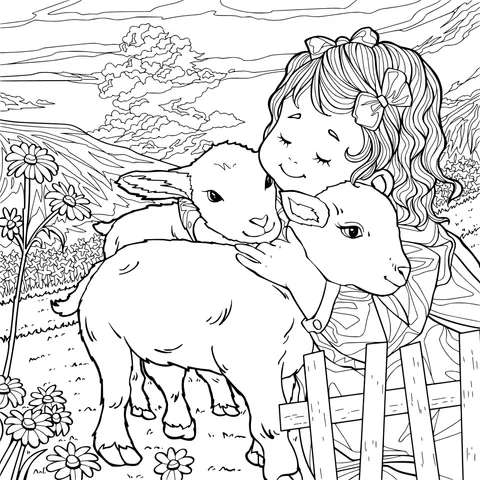 A Warm Moment Between a Girl and Lambs