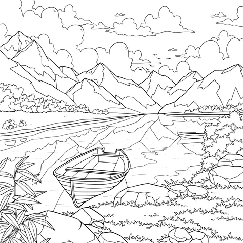 A Small Boat by the Mountain Lake