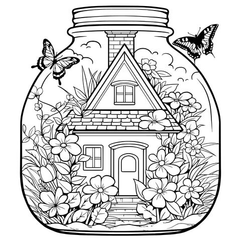 Dreamy House in a Glass Bottle Coloring Page