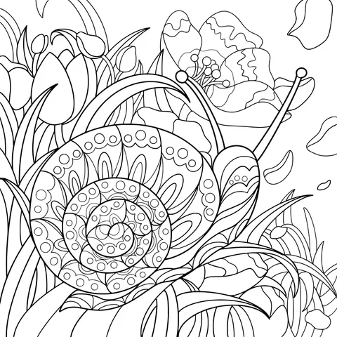 Color - patterned Snail in the Flower Bed