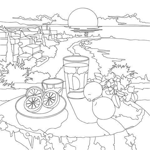 海滨美景与鲜果饮品