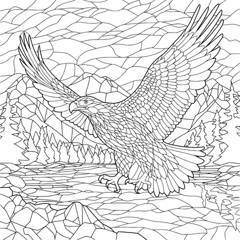Eagle Soaring over Mountains and Waters