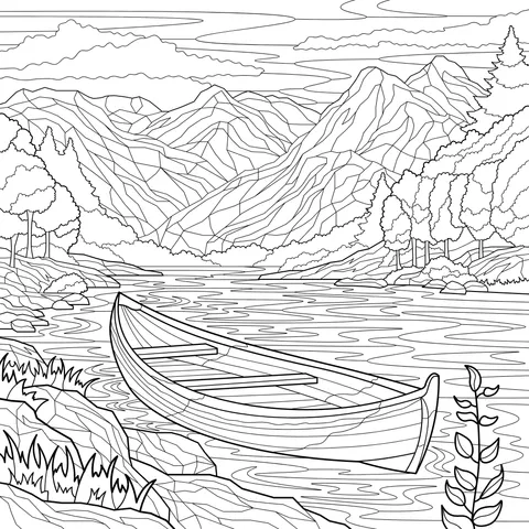 Scenery of a Lonely Boat by the Lakeside