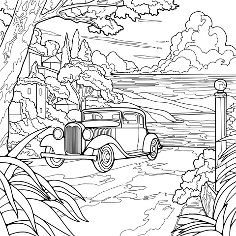 Vintage Car on the Seaside Road