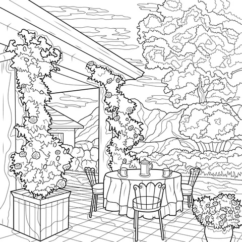 A cozy outdoor courtyard scene