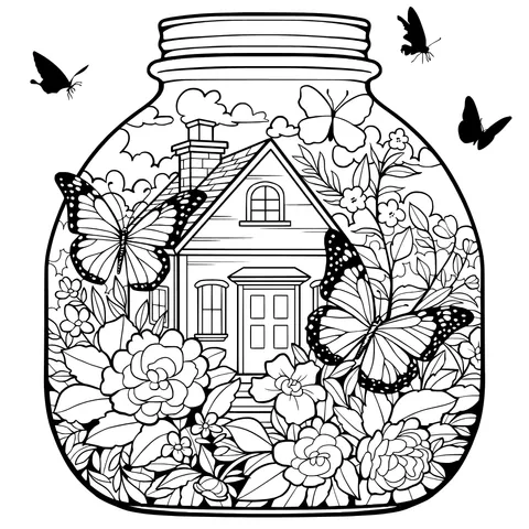 Dreamy Cottage and Butterflies - Flower Scene in a Bottle