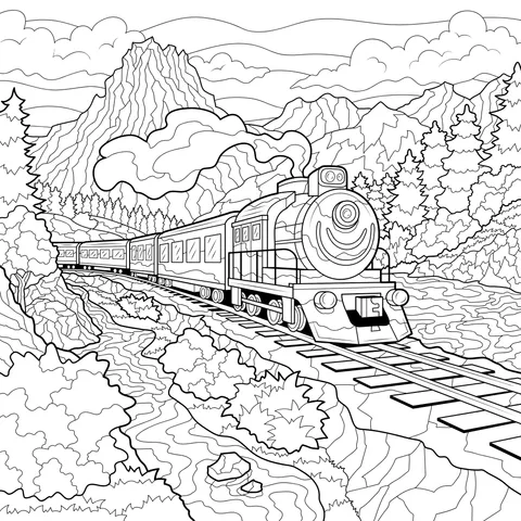 Red Train in the Mountains
