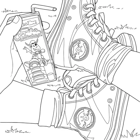 Holding a drink and yellow high - top shoes