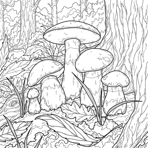 Mushroom Group in the Forest