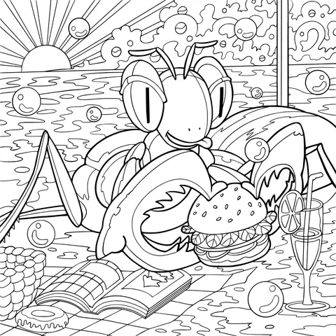 A Relaxing Picnic of a Mantis
