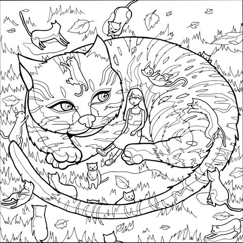 女孩与群猫的惬意时光