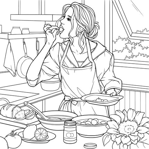 厨房中品尝食材的女士