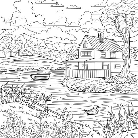 河畔小屋美景