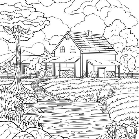乡村溪边小屋