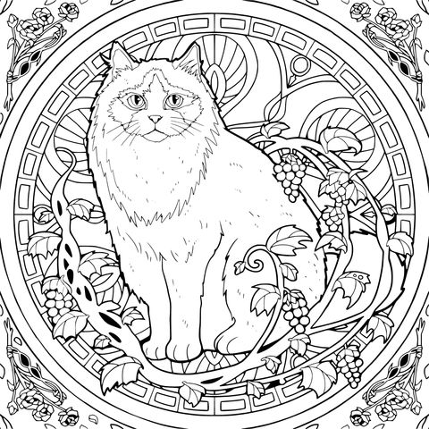 装饰风格的猫咪插画