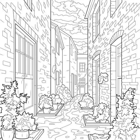 Colorful Alley and Green Plants