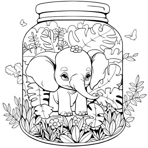 Elephant and Green Plants in a Jar