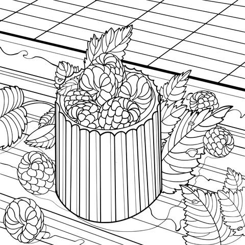 Container filled with raspberries