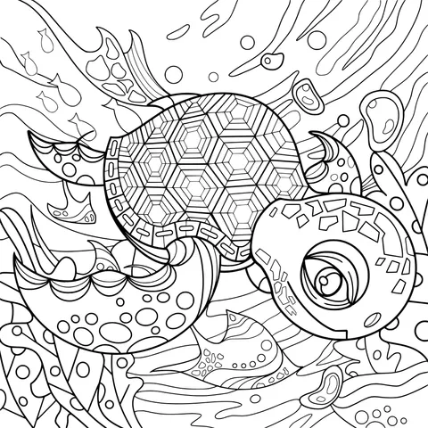 Cartoon Sea - turtle Swimming in the Ocean