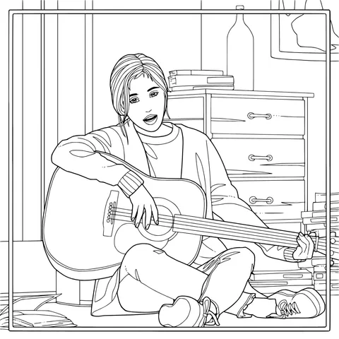 Girl playing the guitar while sitting