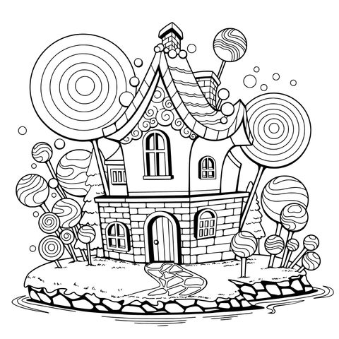 Dreamy Candy House Coloring Page