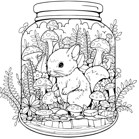 Squirrel and Mushroom Wonderland in a Jar