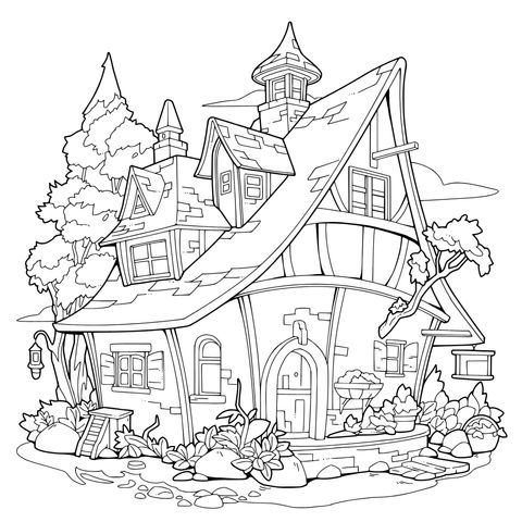 Fairytale Cottage Coloring Page