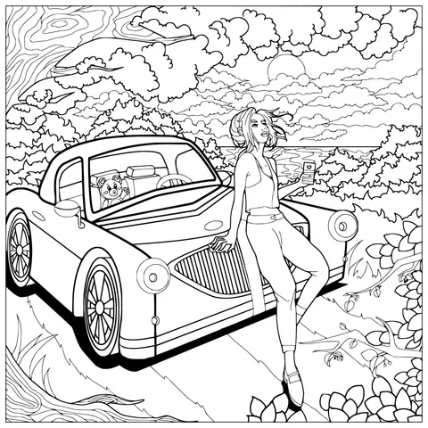 A Lady's Relaxing Time with a Vintage Convertible