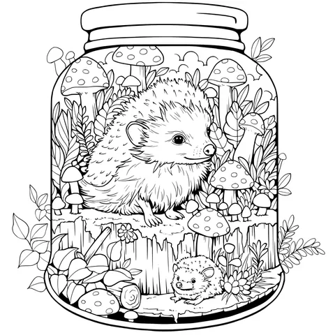 The Magical World of Hedgehogs and Mushrooms in a Jar