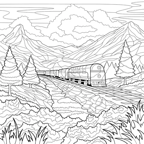 A Red Train Traveling in the Mountains