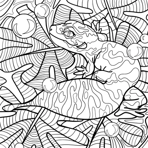 Colorful Lizard and Bubbles among Leaves