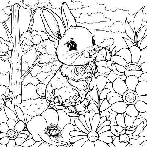 花畑のウサギ