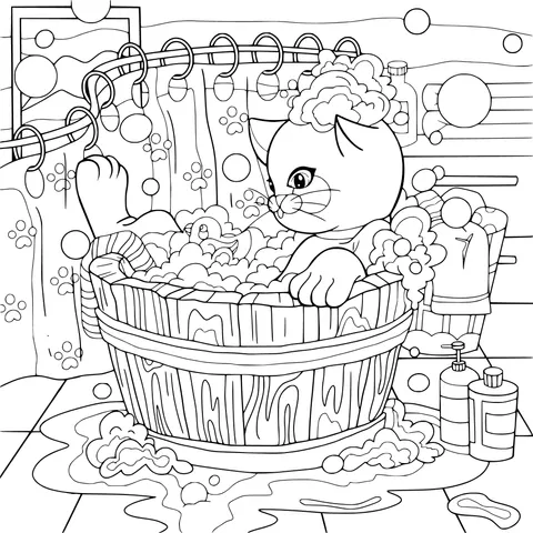 A Cat Enjoying a Bath