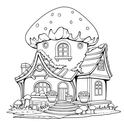 Cute Mushroom House Coloring Page