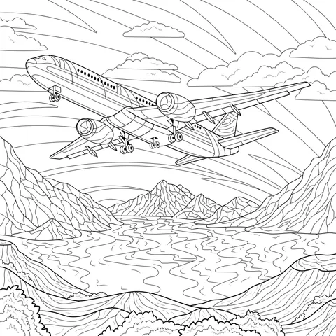 Airplane Flying Over Mountains and Water