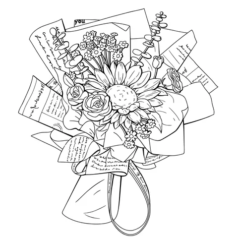 A bouquet interwoven with flowers and letters