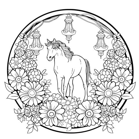 花丛中的骏马