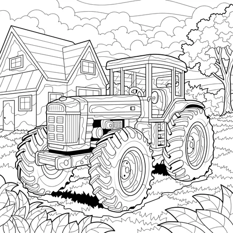 Red Tractor beside the Farmhouse